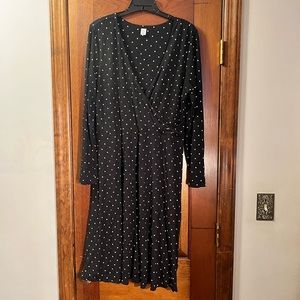 Old Navy Faux Wrap long sleeved black & white polkadot dress